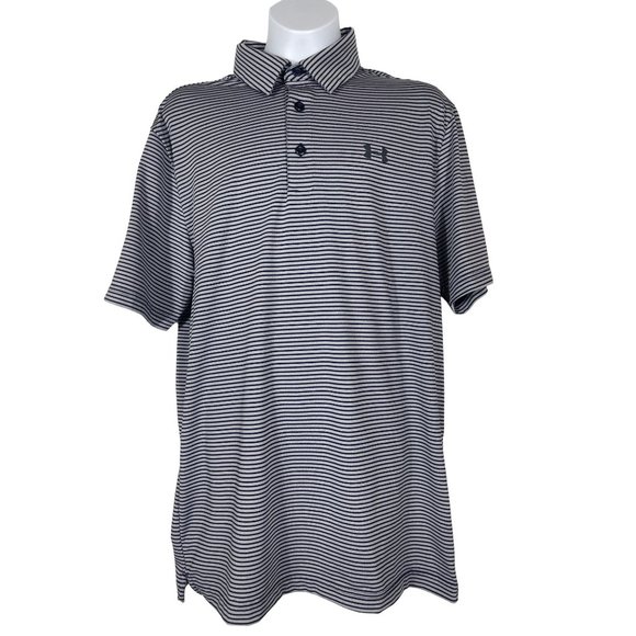 Under Armour Other - Under Armour Mens Polos Shirt Size Small Gray Blue Stripes Heatgear